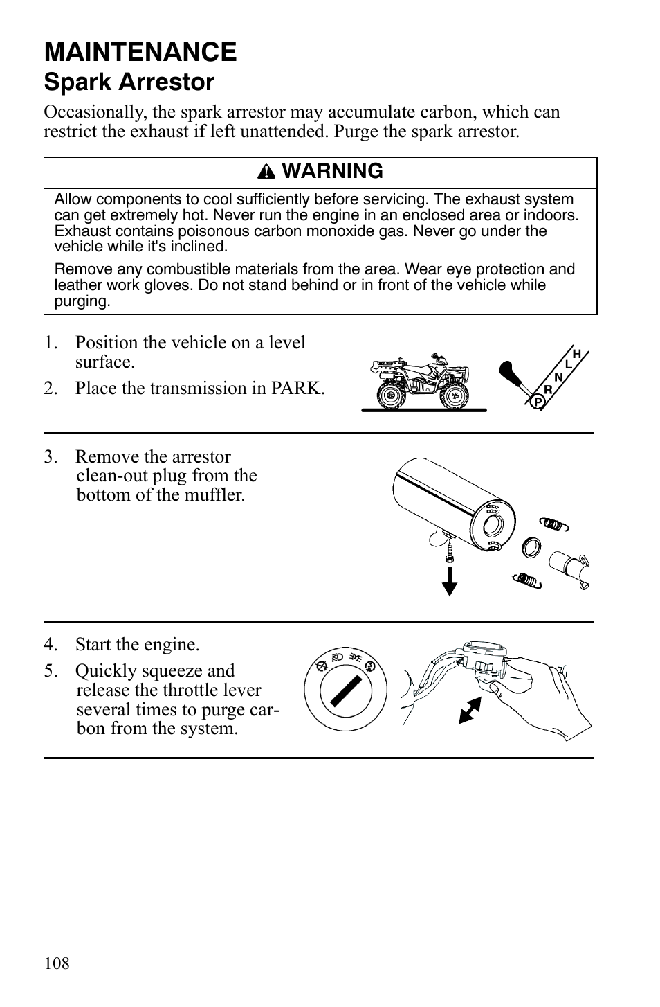 Maintenance, Spark arrestor, Warning | Polaris Sportsman 9921848 User Manual | Page 109 / 142