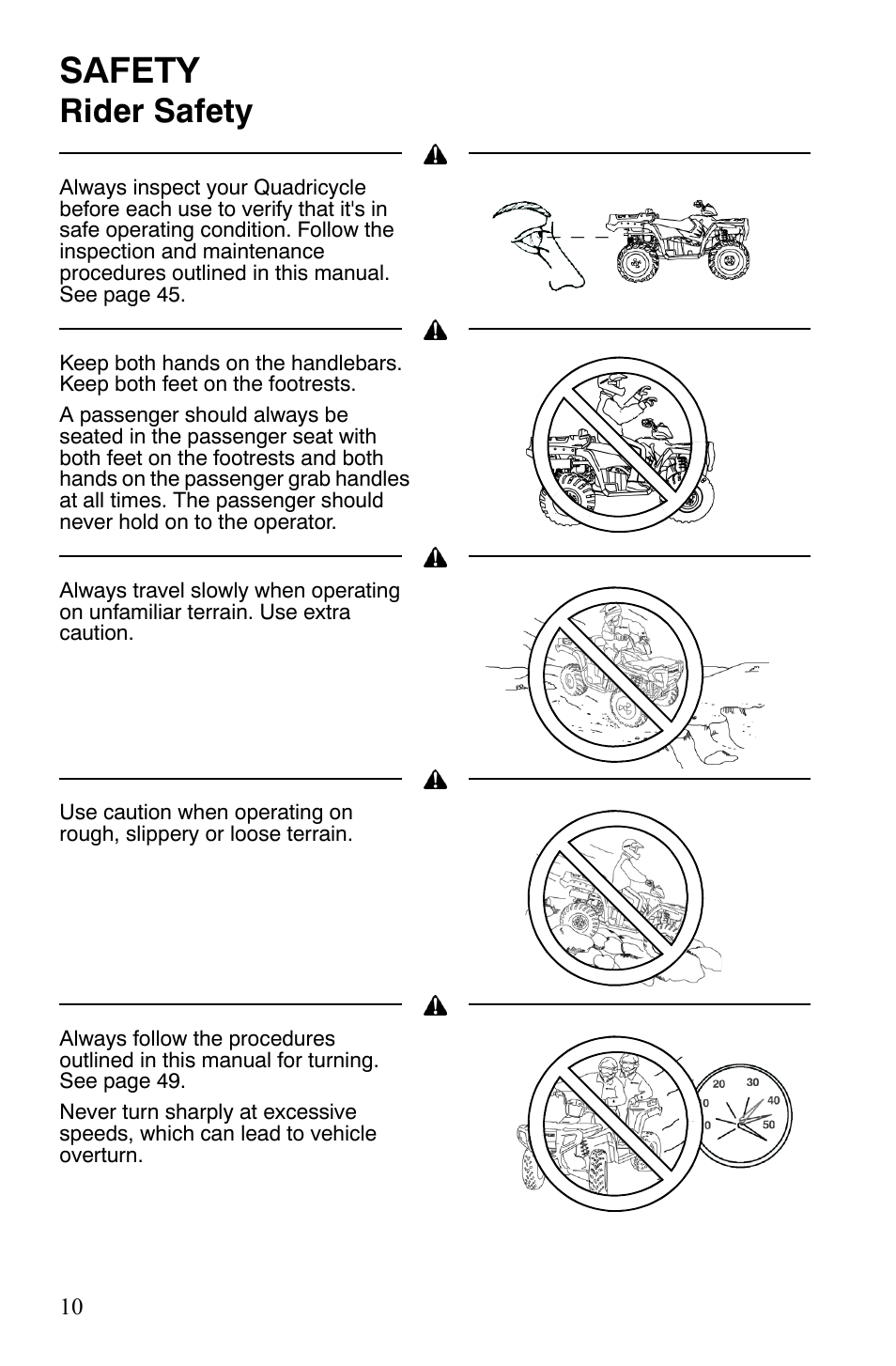 Safety, Rider safety | Polaris Sportsman 9921848 User Manual | Page 11 / 142