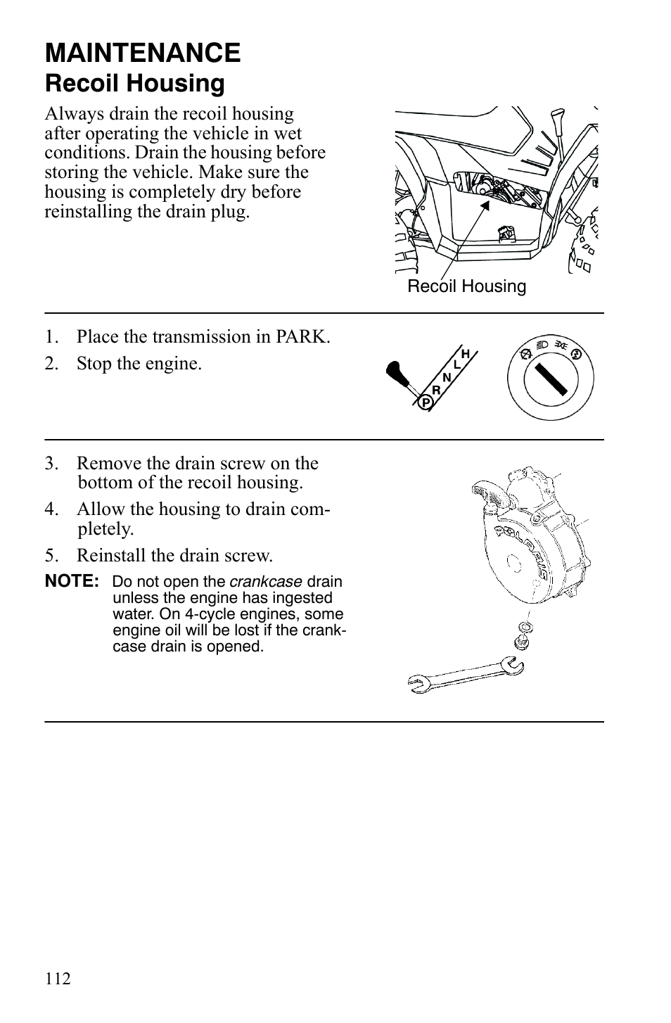 Maintenance, Recoil housing | Polaris Sportsman 9921848 User Manual | Page 113 / 142