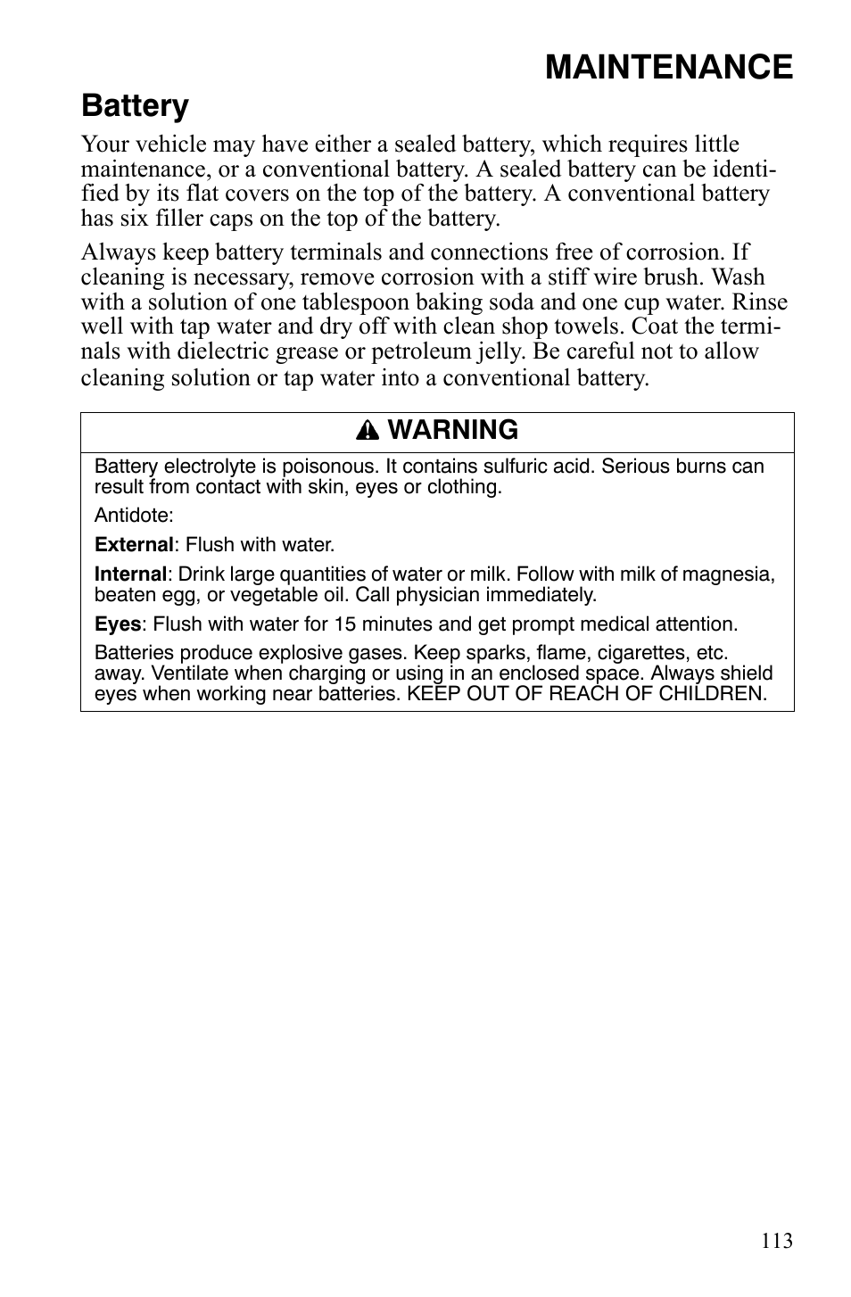 Maintenance, Battery | Polaris Sportsman 9921848 User Manual | Page 114 / 142