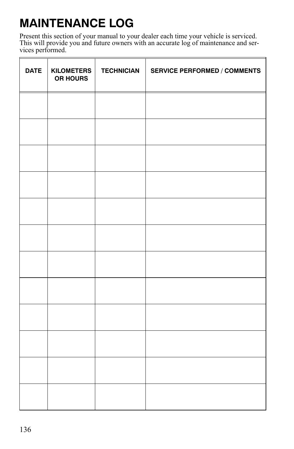 Maintenance log | Polaris Sportsman 9921848 User Manual | Page 137 / 142