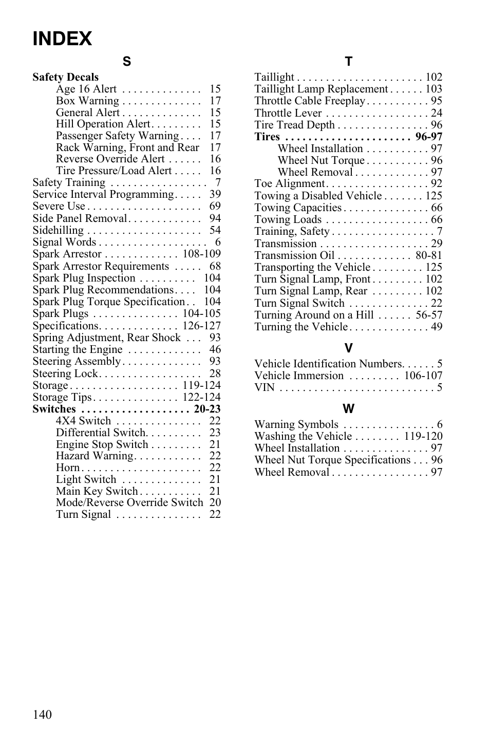 Index | Polaris Sportsman 9921848 User Manual | Page 141 / 142