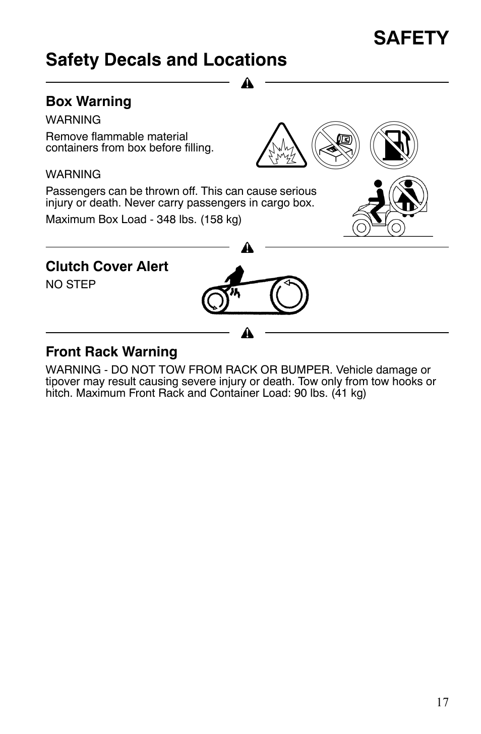 Safety, Safety decals and locations | Polaris Sportsman 9921848 User Manual | Page 18 / 142