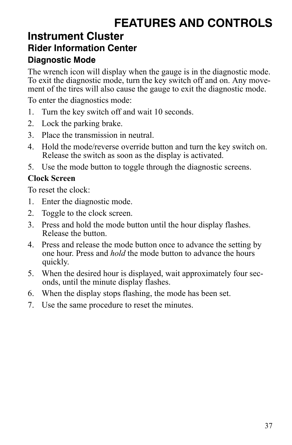 Features and controls, Instrument cluster | Polaris Sportsman 9921848 User Manual | Page 38 / 142