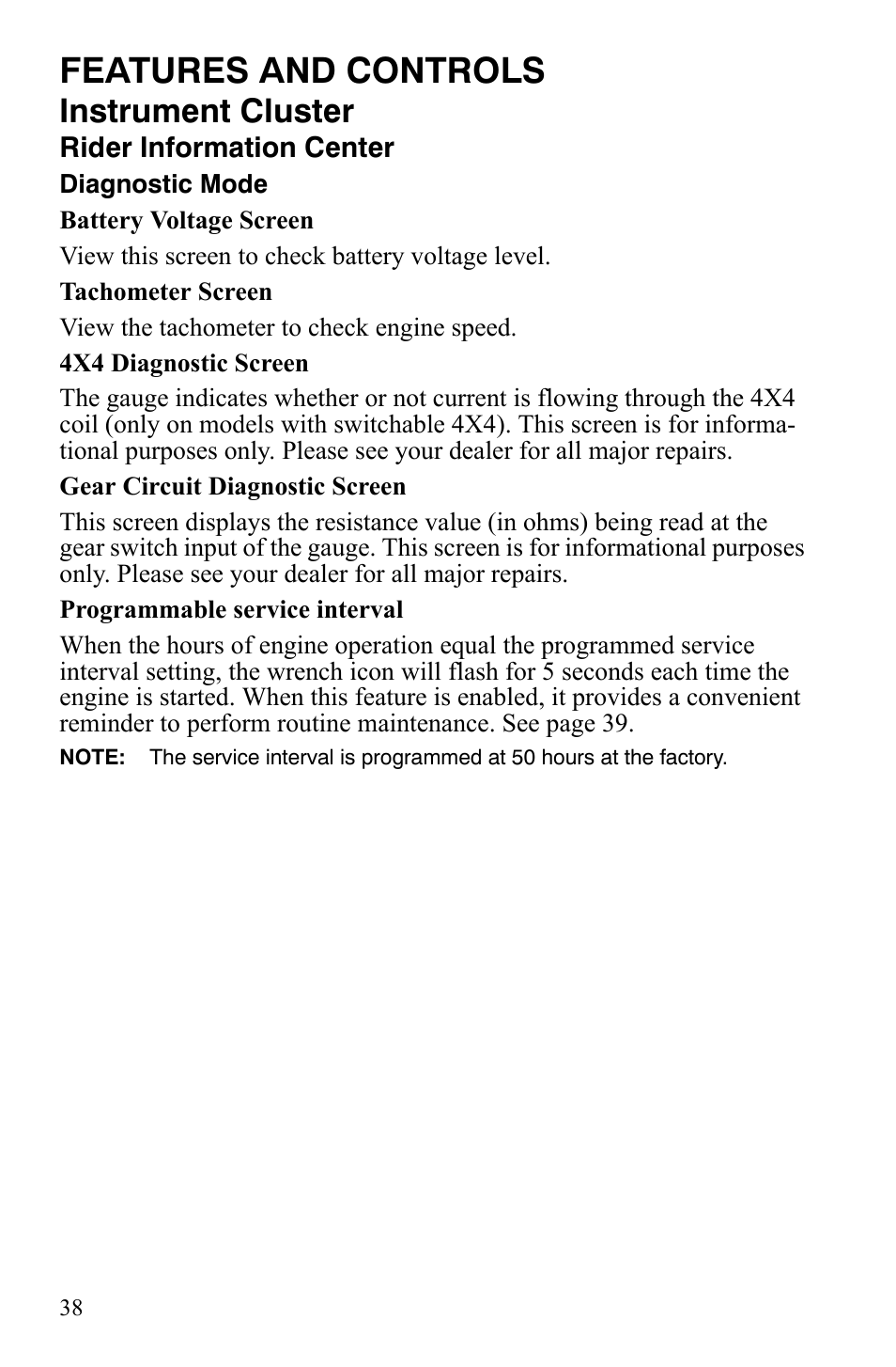 Features and controls, Instrument cluster | Polaris Sportsman 9921848 User Manual | Page 39 / 142