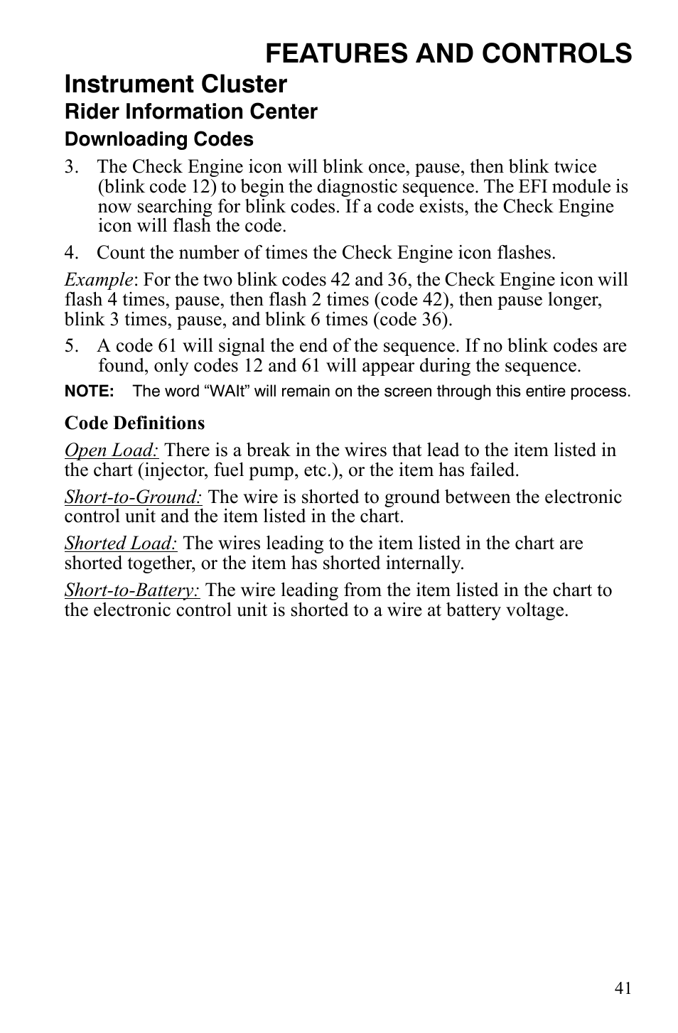 Features and controls, Instrument cluster | Polaris Sportsman 9921848 User Manual | Page 42 / 142