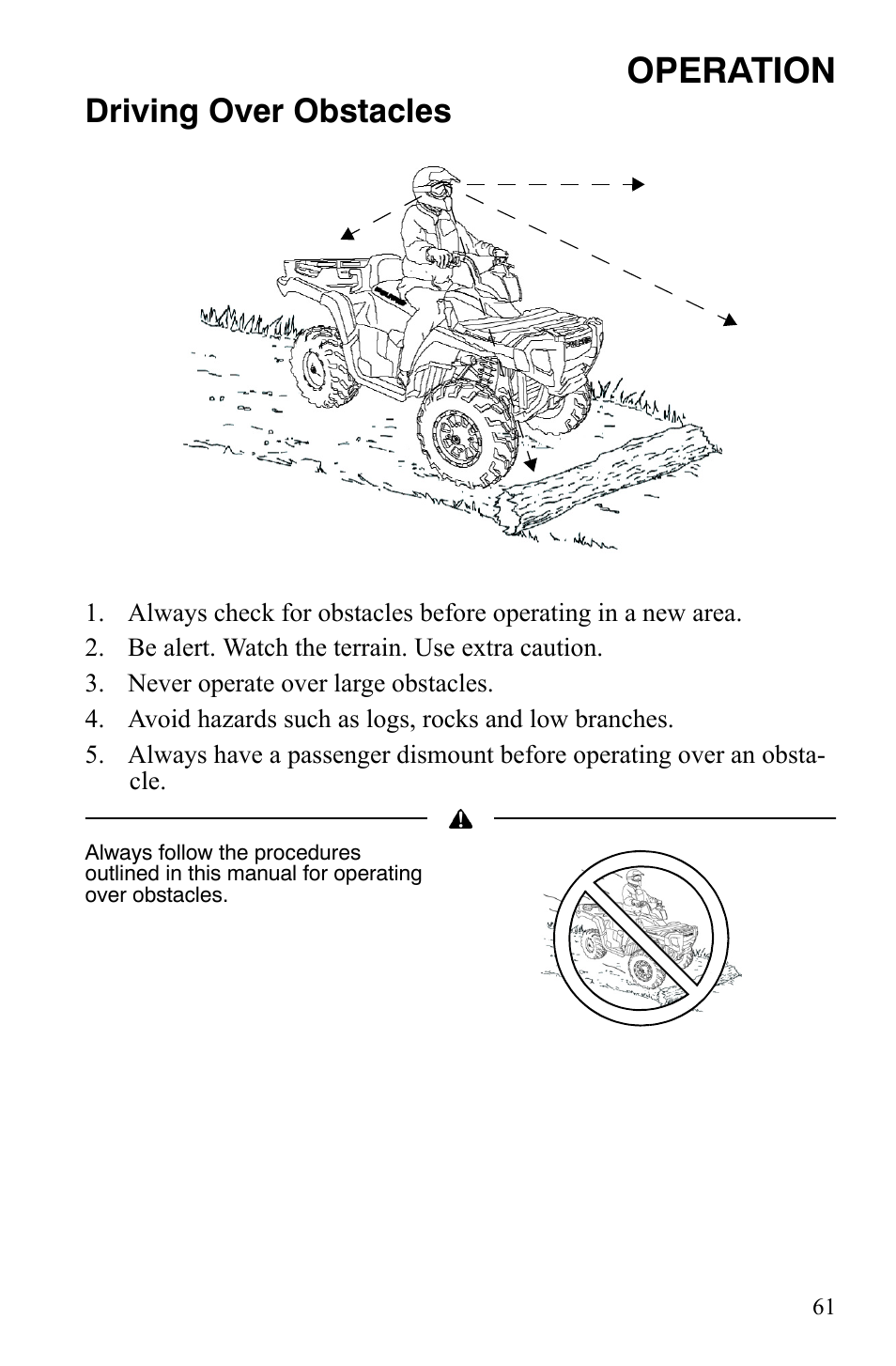 Operation, Driving over obstacles | Polaris Sportsman 9921848 User Manual | Page 62 / 142