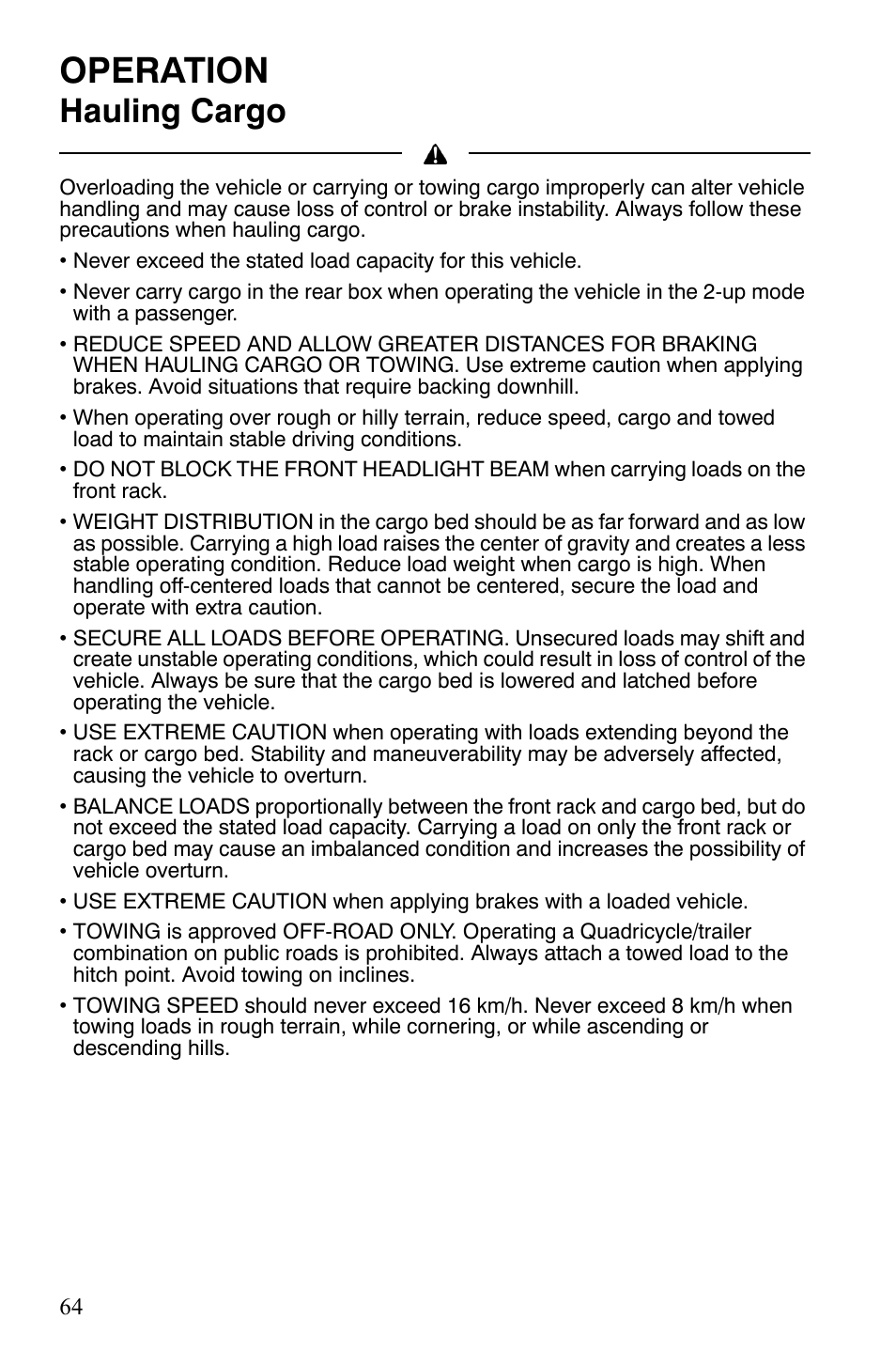 Operation, Hauling cargo | Polaris Sportsman 9921848 User Manual | Page 65 / 142