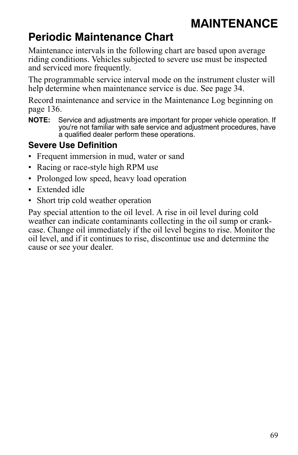 Maintenance, Periodic maintenance chart | Polaris Sportsman 9921848 User Manual | Page 70 / 142