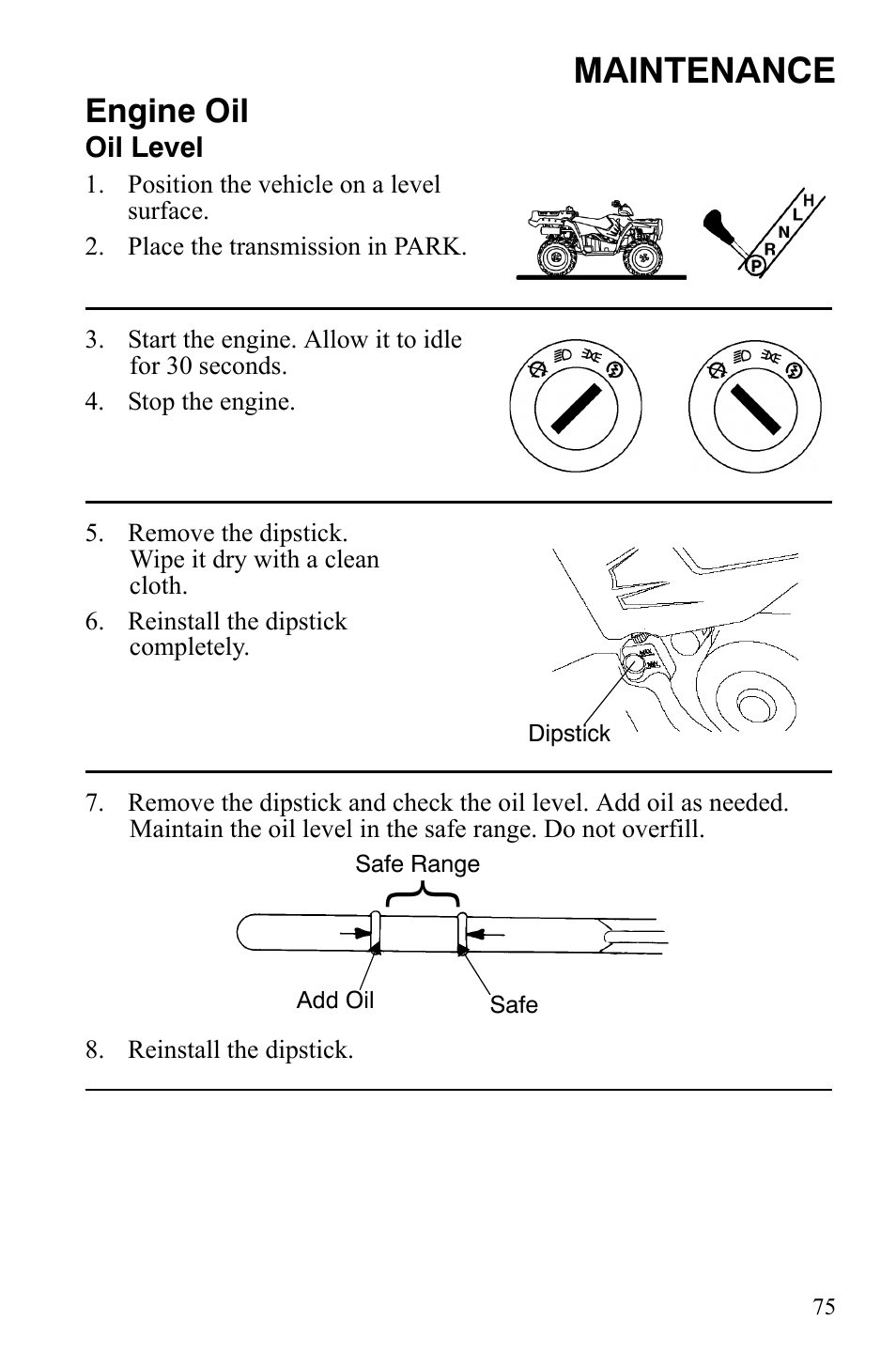 Maintenance, Engine oil | Polaris Sportsman 9921848 User Manual | Page 76 / 142