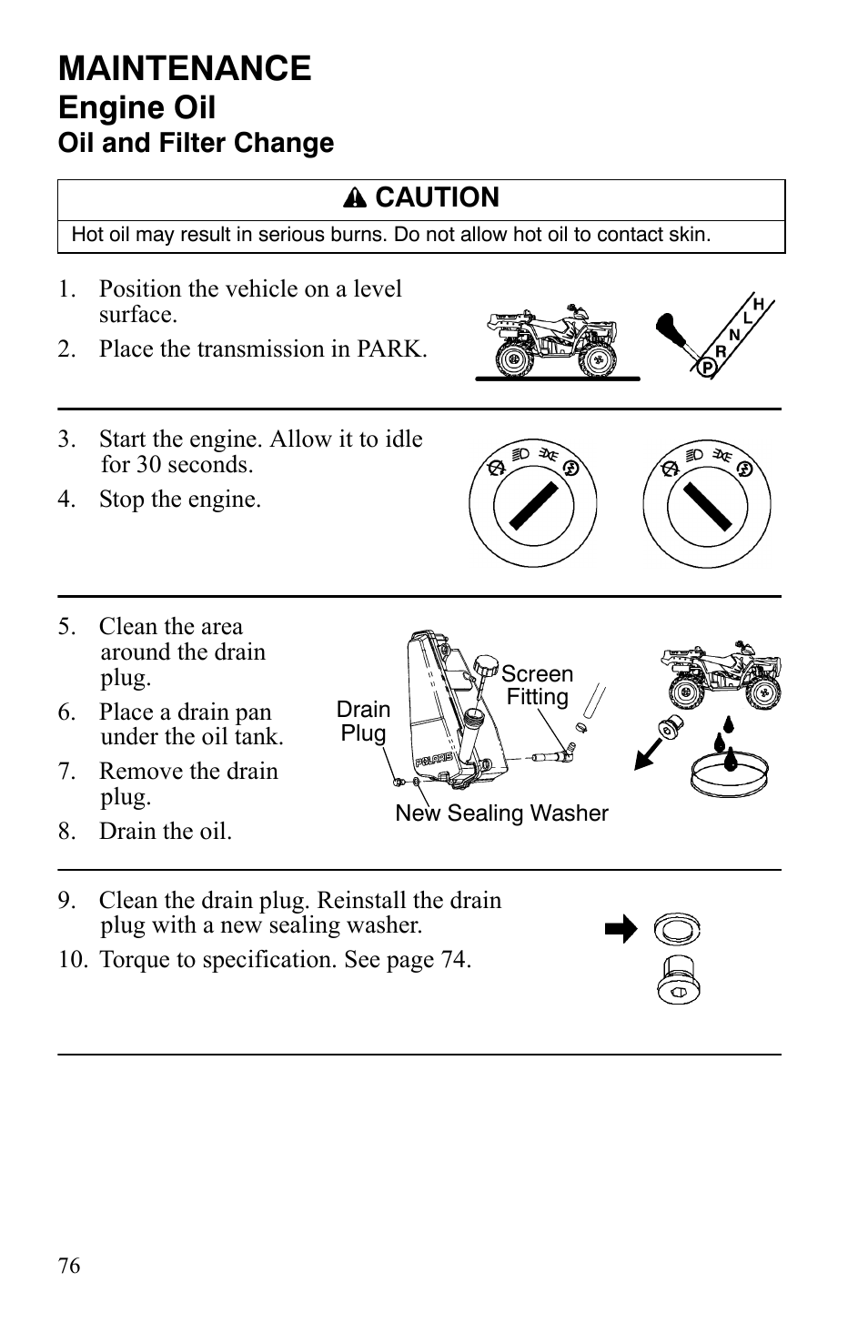 Maintenance, Engine oil | Polaris Sportsman 9921848 User Manual | Page 77 / 142