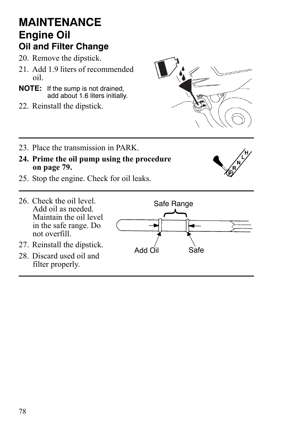 Maintenance, Engine oil | Polaris Sportsman 9921848 User Manual | Page 79 / 142