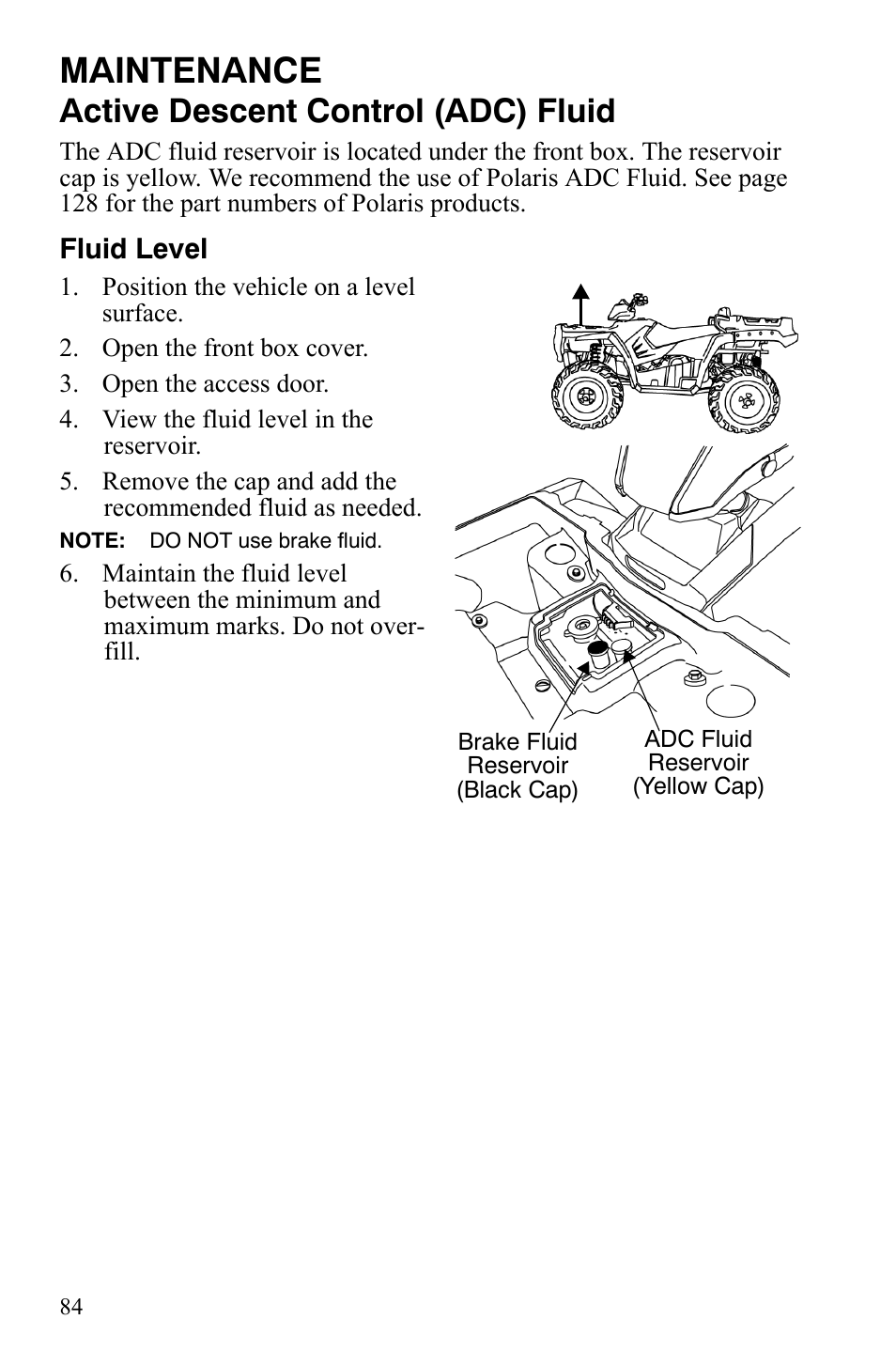 Maintenance, Active descent control (adc) fluid | Polaris Sportsman 9921848 User Manual | Page 85 / 142