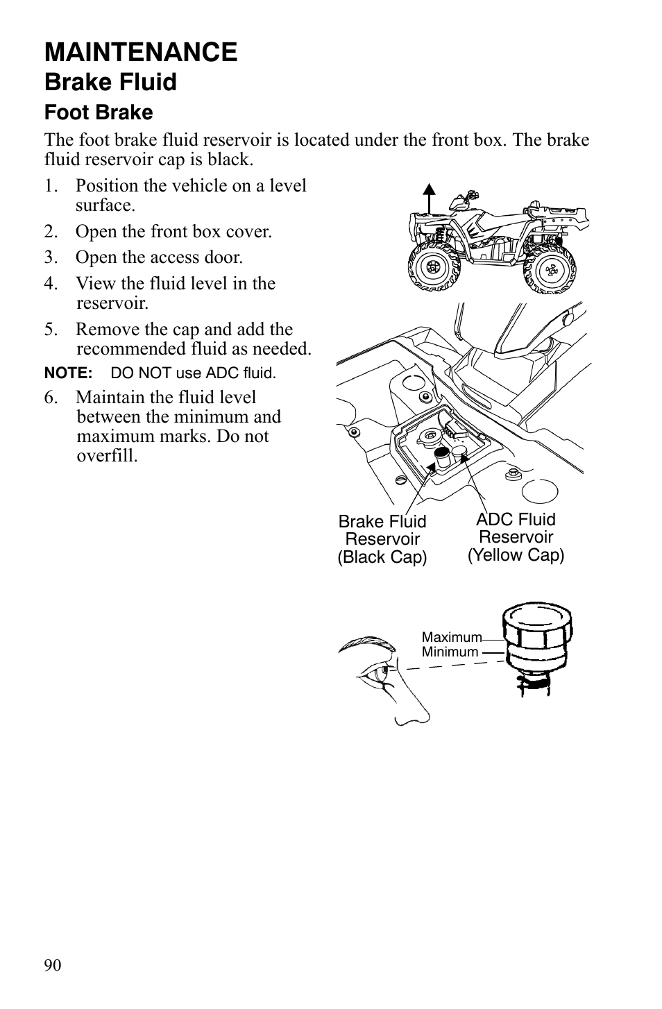 Maintenance, Brake fluid, Foot brake | Polaris Sportsman 9921848 User Manual | Page 91 / 142