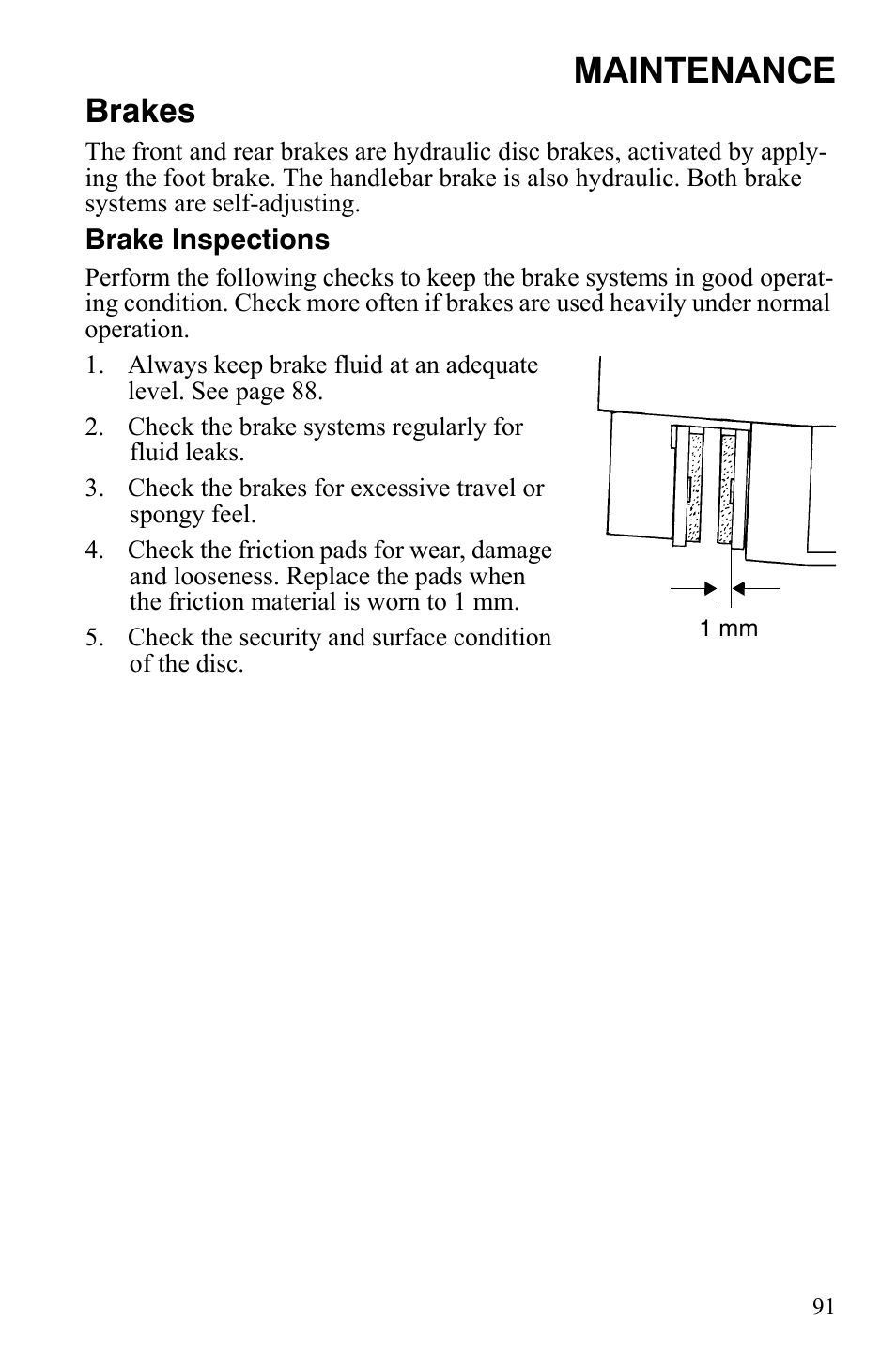 Maintenance, Brakes | Polaris Sportsman 9921848 User Manual | Page 92 / 142