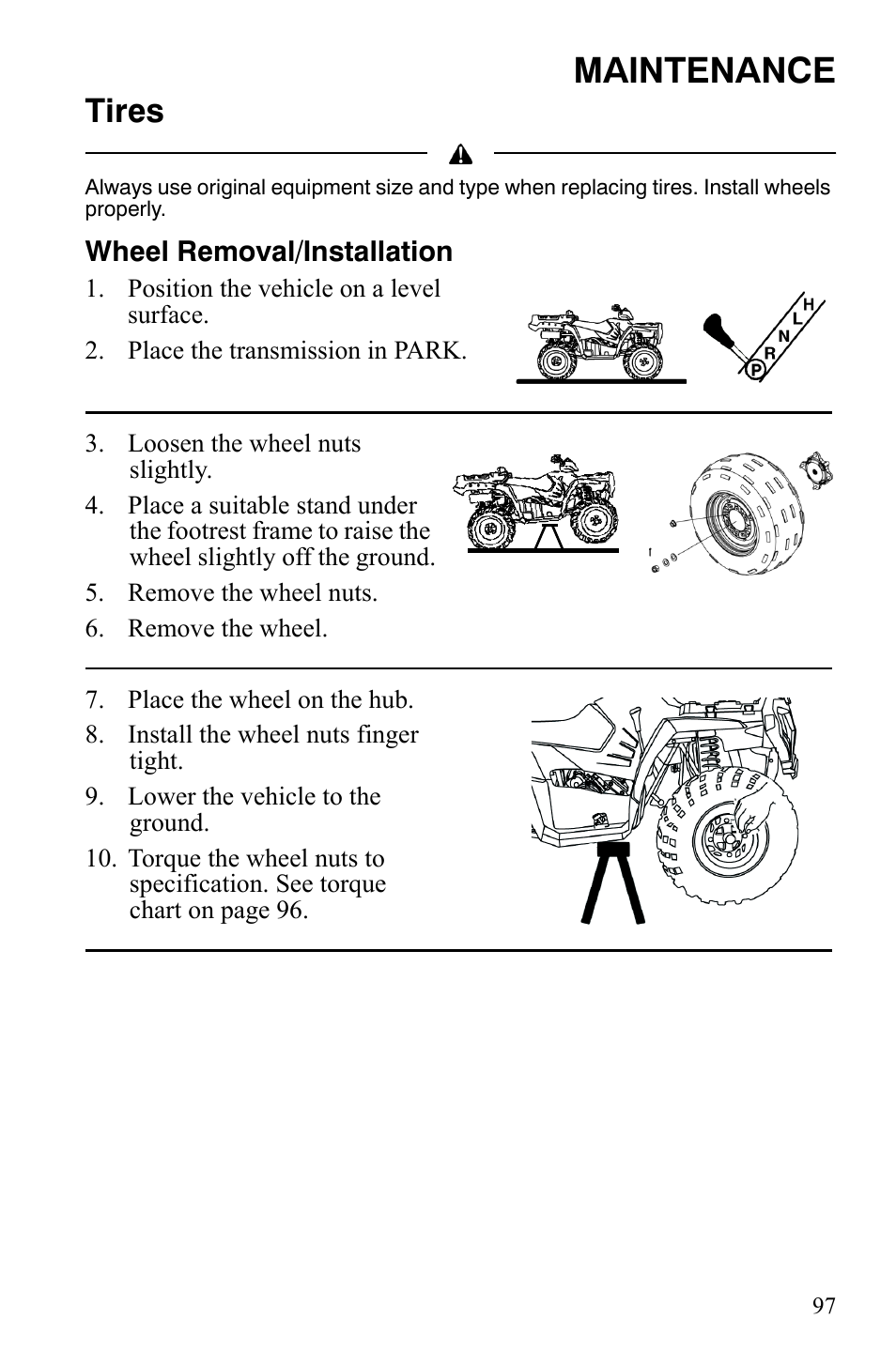 Maintenance, Tires | Polaris Sportsman 9921848 User Manual | Page 98 / 142