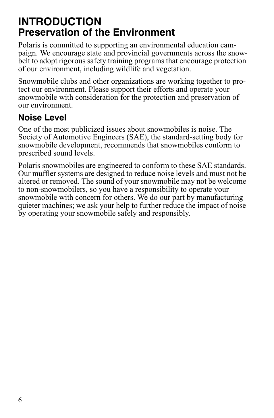 Introduction, Preservation of the environment | Polaris 800 Assault RMK User Manual | Page 10 / 134
