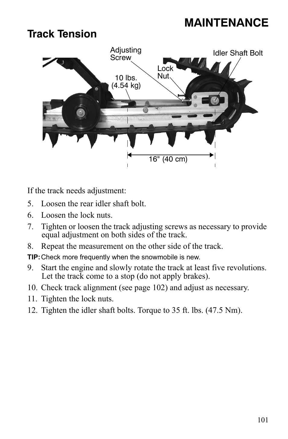 Maintenance, Track tension | Polaris 800 Assault RMK User Manual | Page 105 / 134