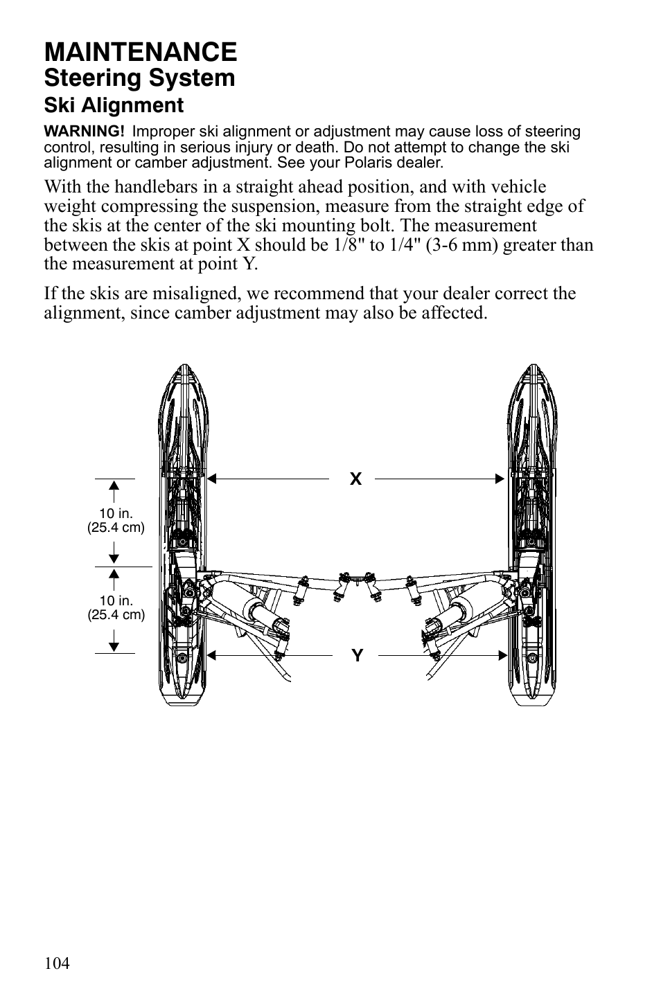 Maintenance, Steering system, Ski alignment | Polaris 800 Assault RMK User Manual | Page 108 / 134