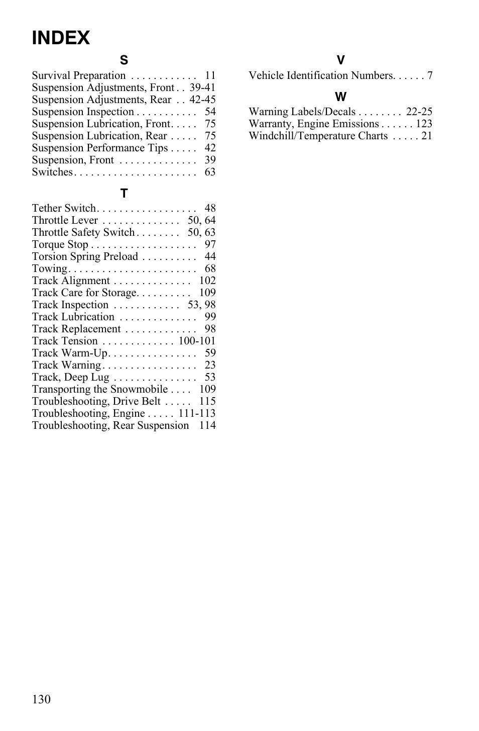 Index | Polaris 800 Assault RMK User Manual | Page 134 / 134