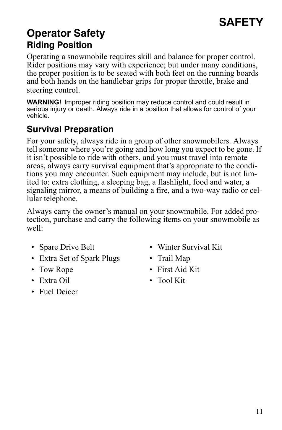 Safety, Operator safety | Polaris 800 Assault RMK User Manual | Page 15 / 134