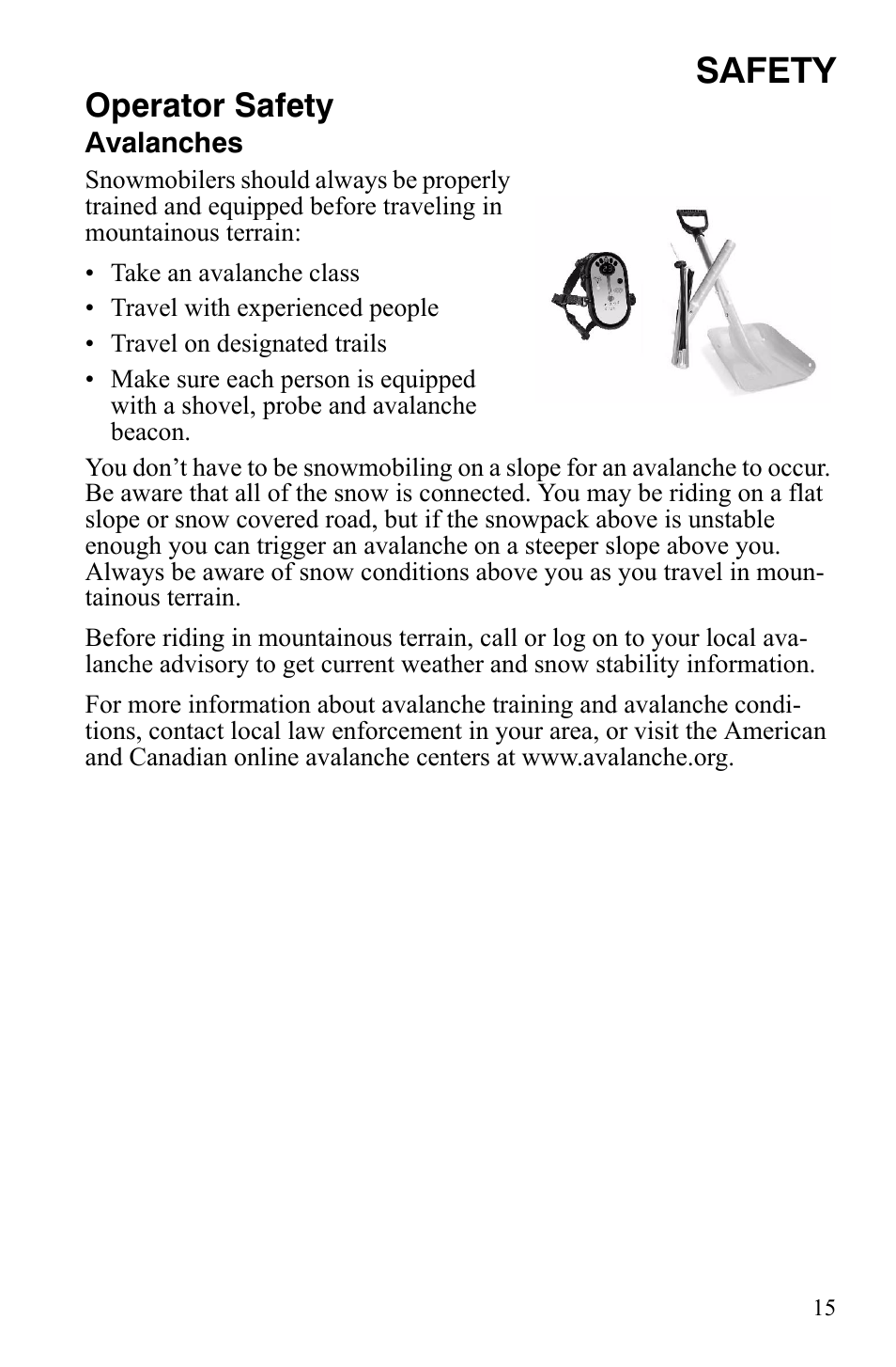 Safety, Operator safety | Polaris 800 Assault RMK User Manual | Page 19 / 134