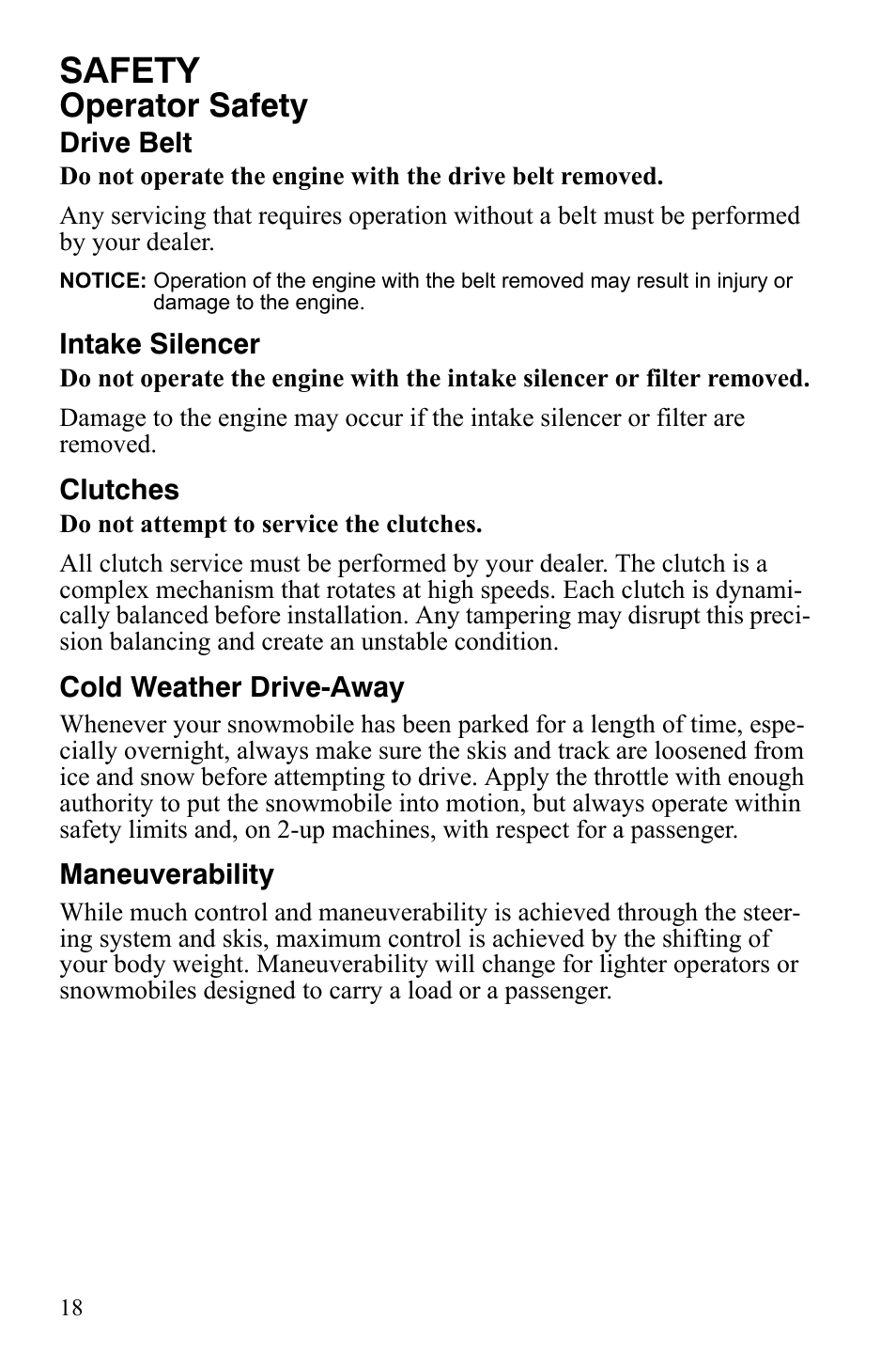 Safety, Operator safety | Polaris 800 Assault RMK User Manual | Page 22 / 134