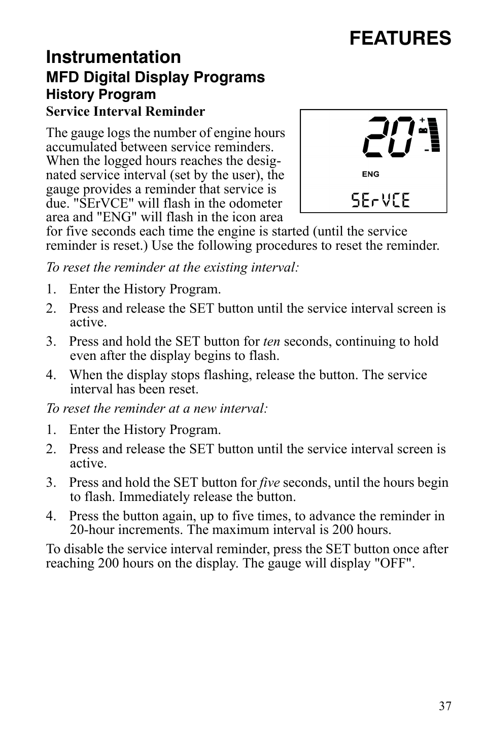 Features, Instrumentation | Polaris 800 Assault RMK User Manual | Page 41 / 134