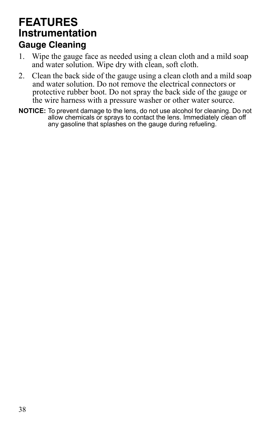 Features, Instrumentation | Polaris 800 Assault RMK User Manual | Page 42 / 134