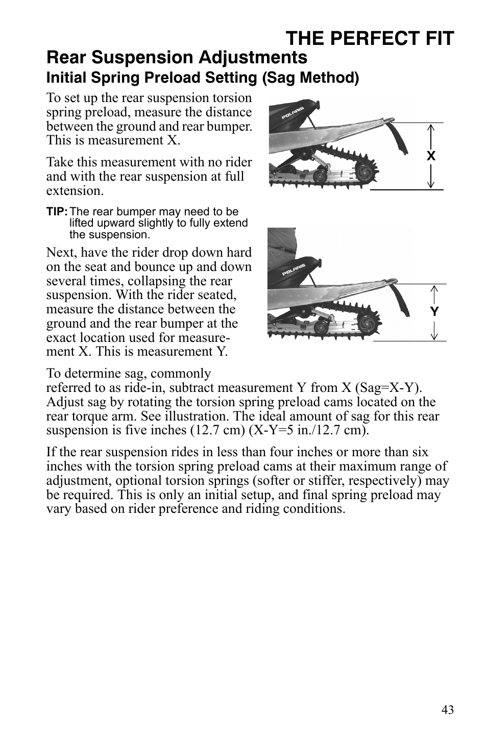 The perfect fit, Rear suspension adjustments | Polaris 800 Assault RMK User Manual | Page 47 / 134