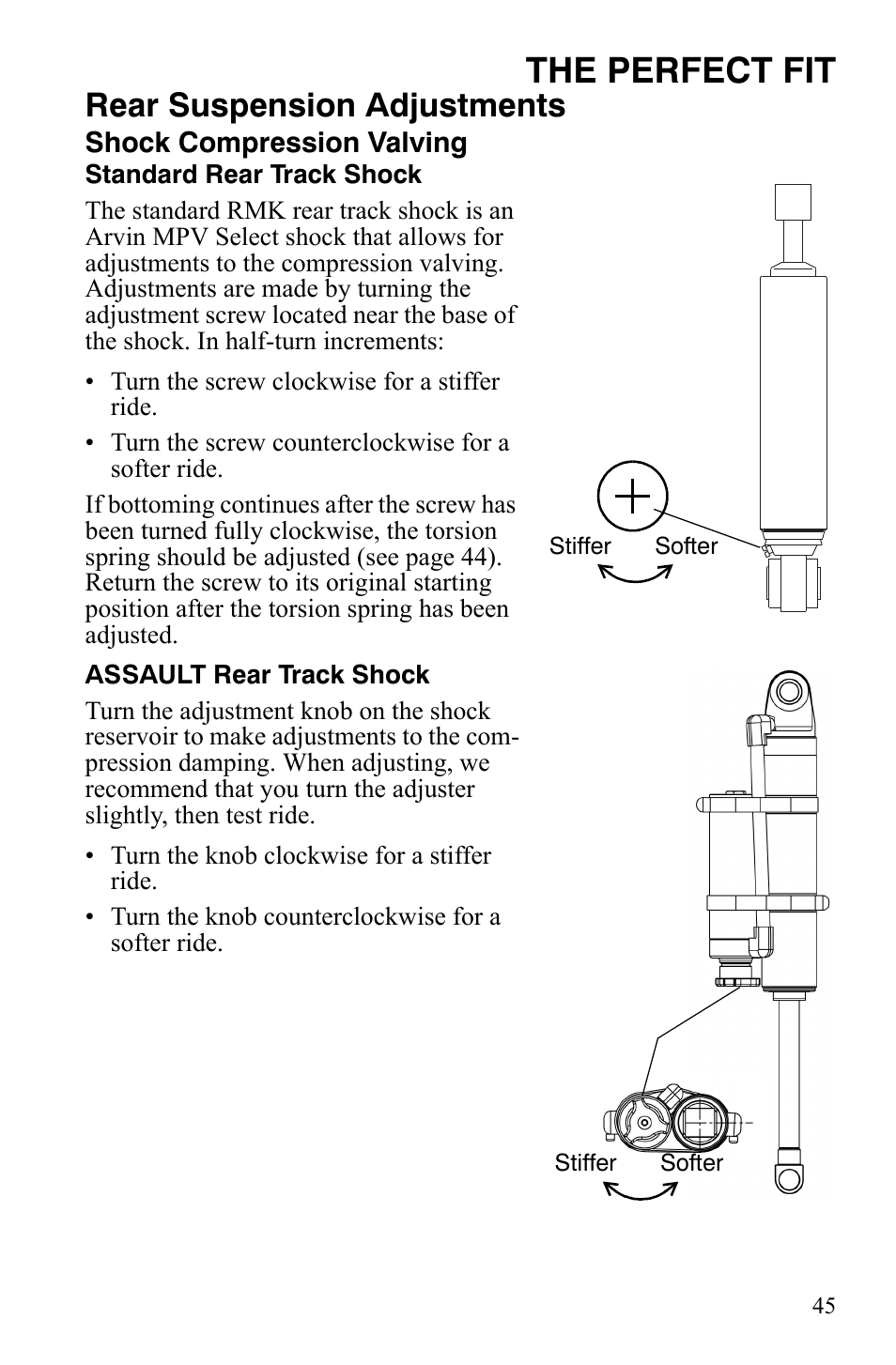 The perfect fit, Rear suspension adjustments | Polaris 800 Assault RMK User Manual | Page 49 / 134