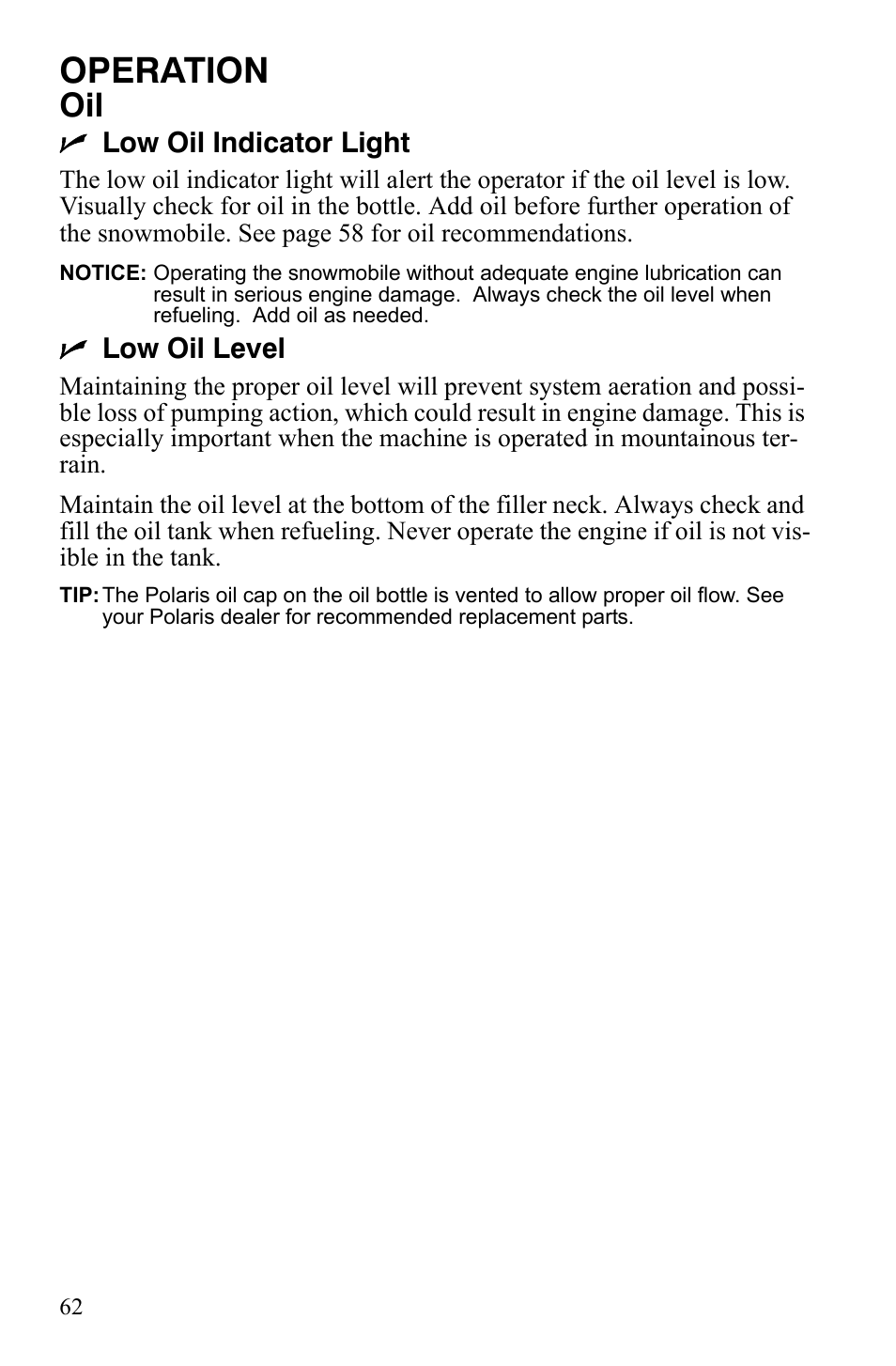 Operation | Polaris 800 Assault RMK User Manual | Page 66 / 134