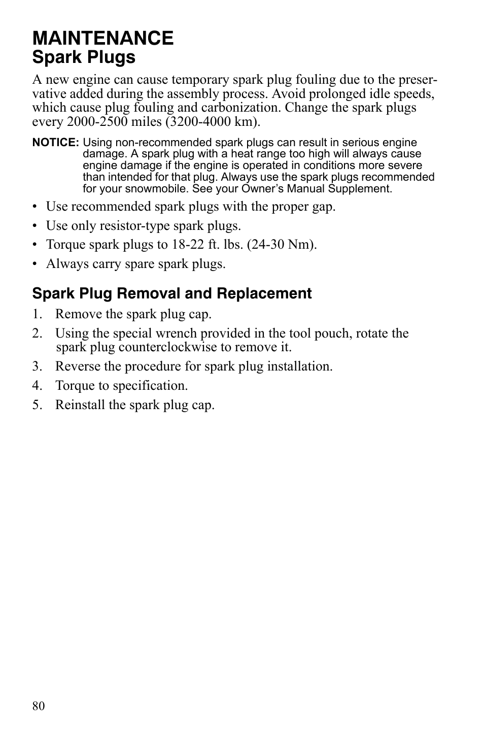 Maintenance, Spark plugs | Polaris 800 Assault RMK User Manual | Page 84 / 134