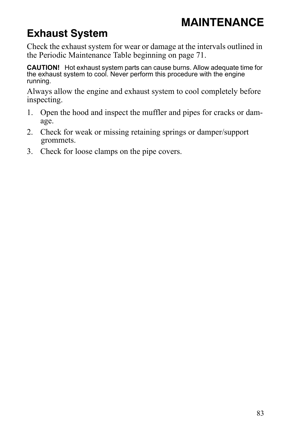 Maintenance, Exhaust system | Polaris 800 Assault RMK User Manual | Page 87 / 134