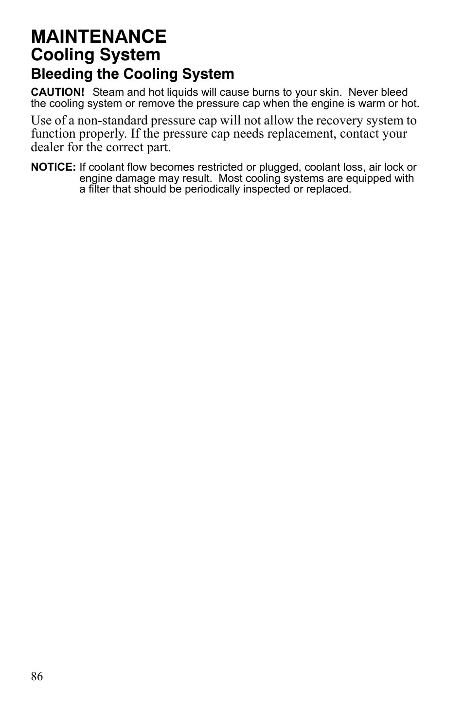 Maintenance, Cooling system, Bleeding the cooling system | Polaris 800 Assault RMK User Manual | Page 90 / 134