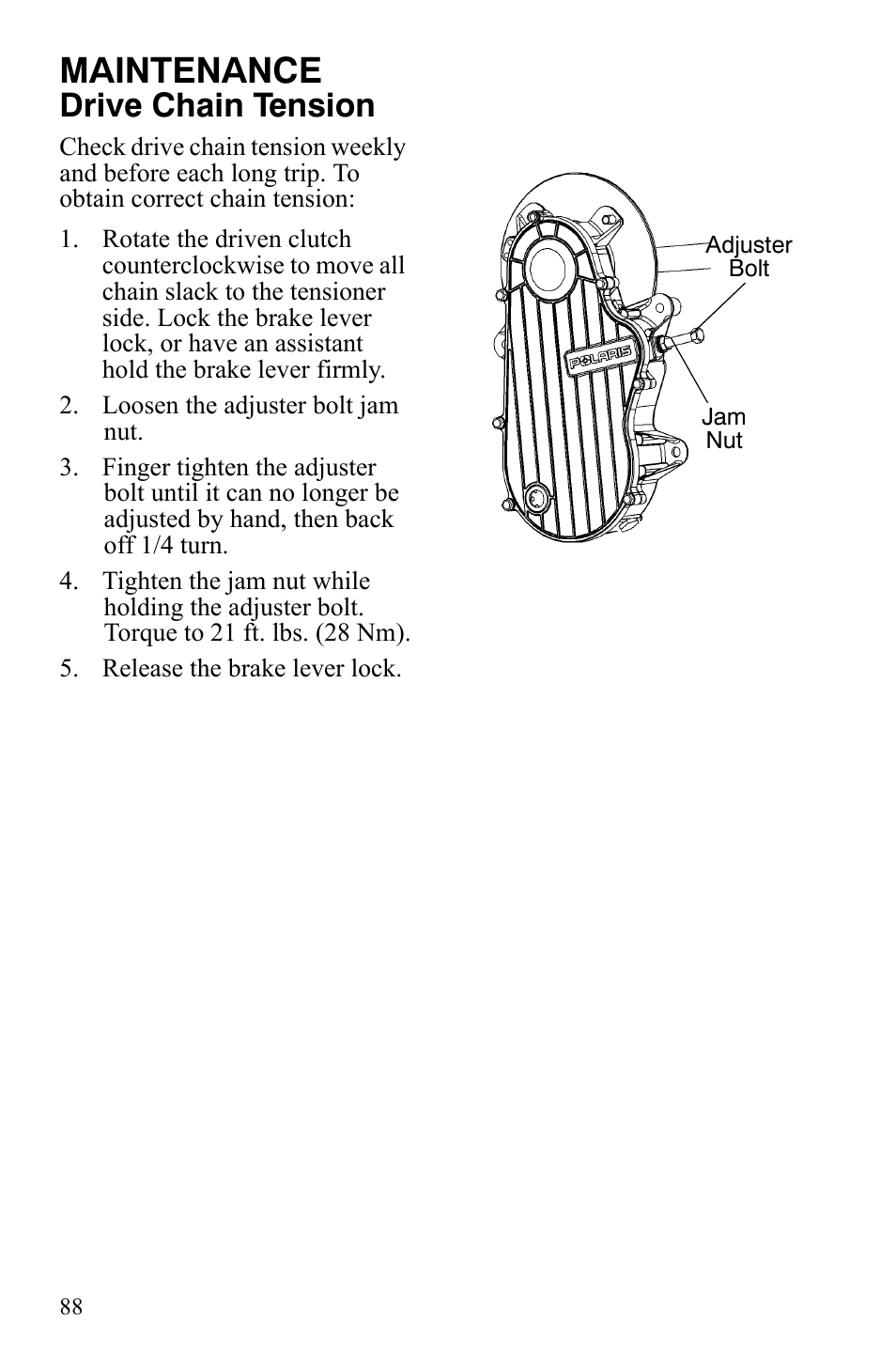 Maintenance, Drive chain tension | Polaris 800 Assault RMK User Manual | Page 92 / 134