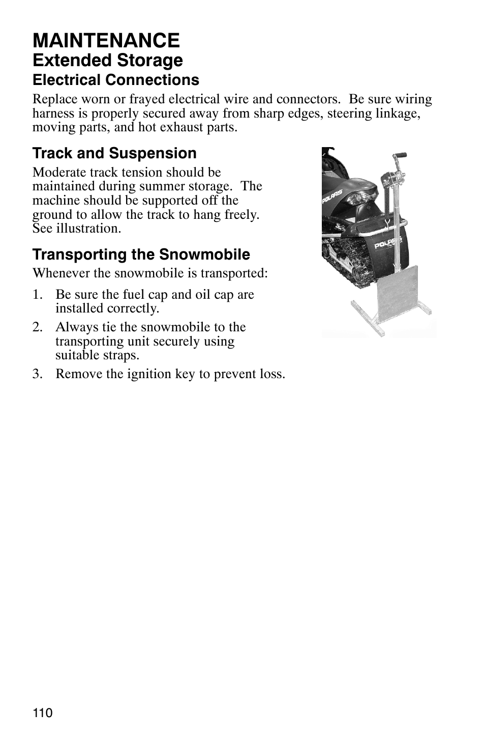 Maintenance, Extended storage | Polaris 700 Touring User Manual | Page 113 / 133