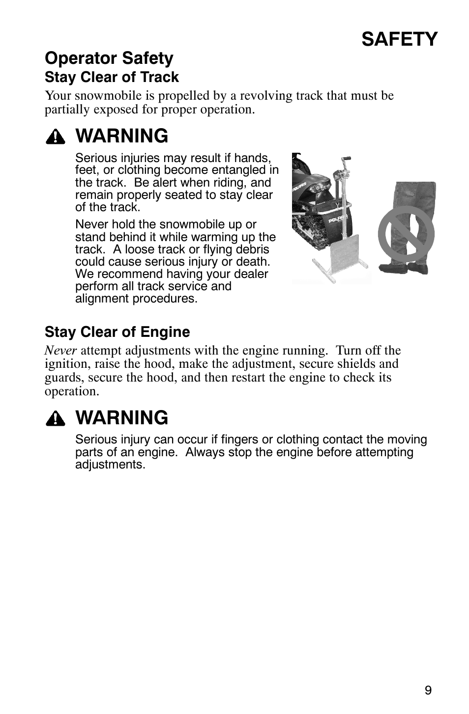 Safety, Warning, Operator safety | Polaris 700 Touring User Manual | Page 12 / 133