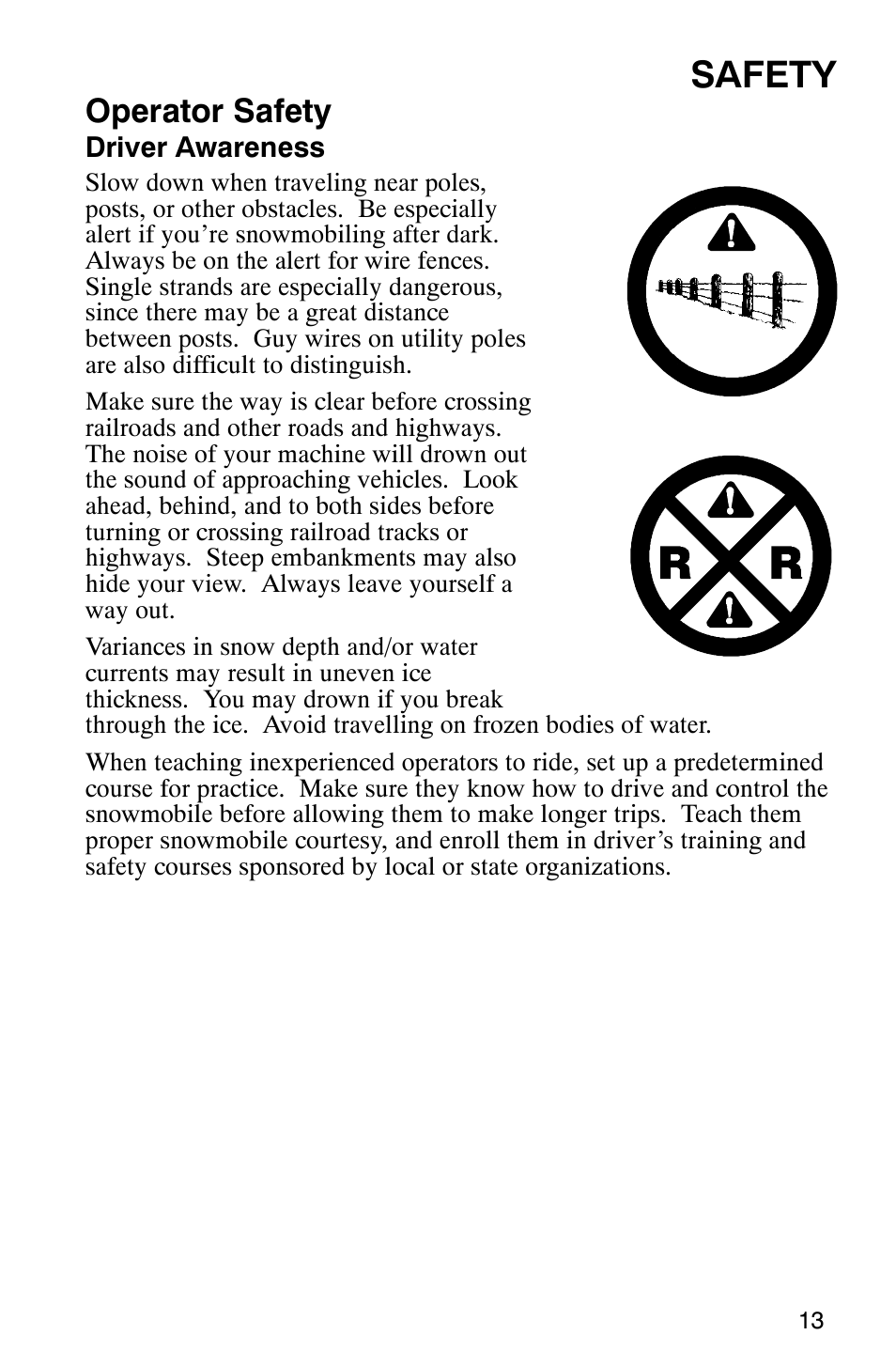 Safety, Operator safety | Polaris 700 Touring User Manual | Page 16 / 133
