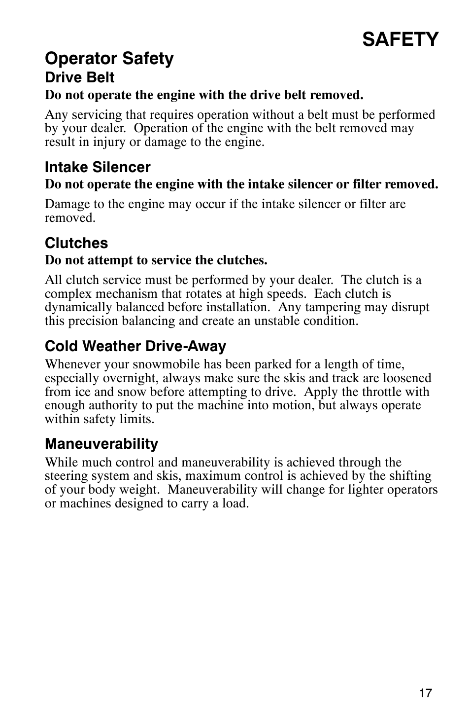 Safety, Operator safety | Polaris 700 Touring User Manual | Page 20 / 133