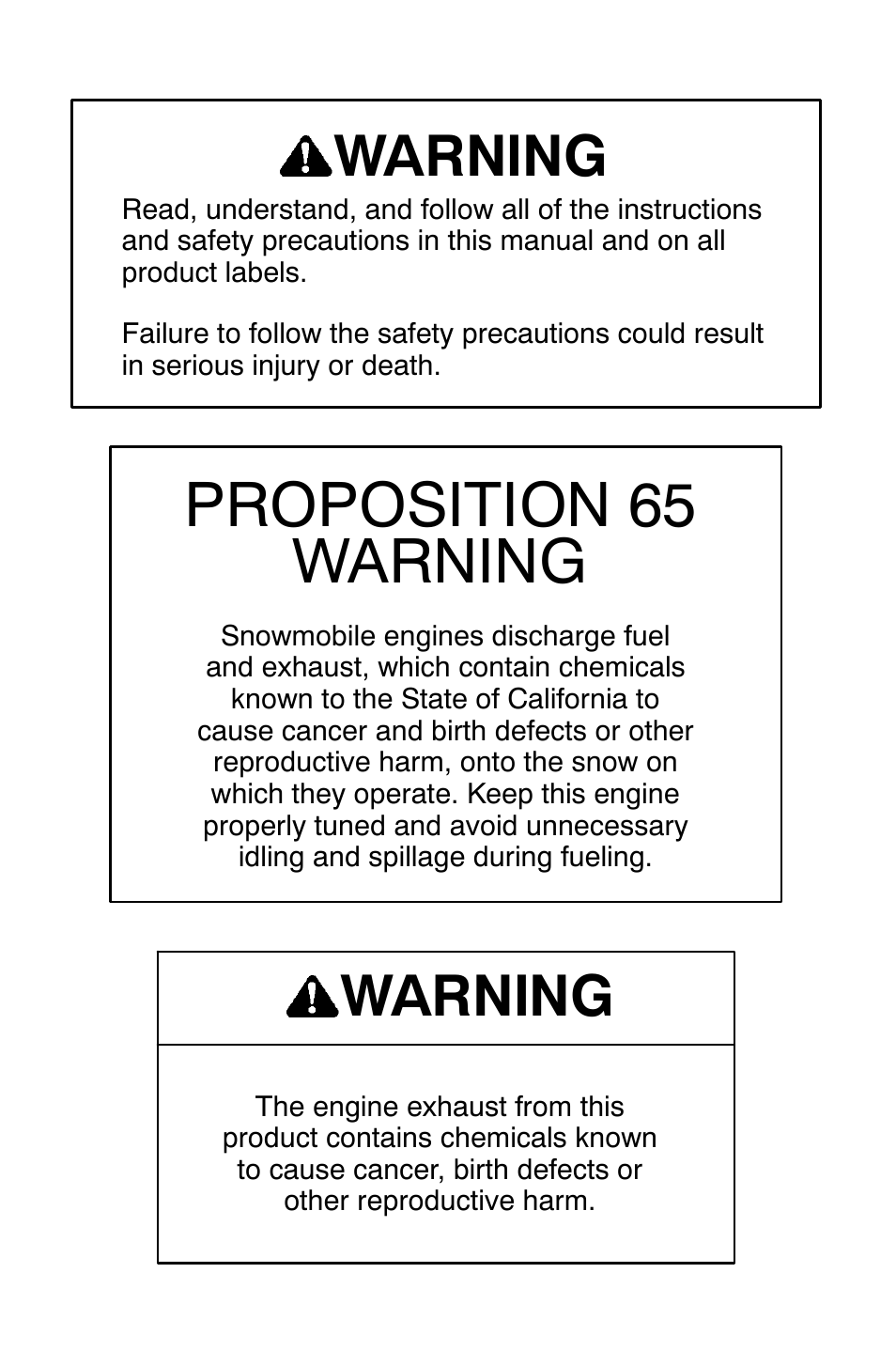 Proposition 65 warning, Warning | Polaris 700 Touring User Manual | Page 3 / 133