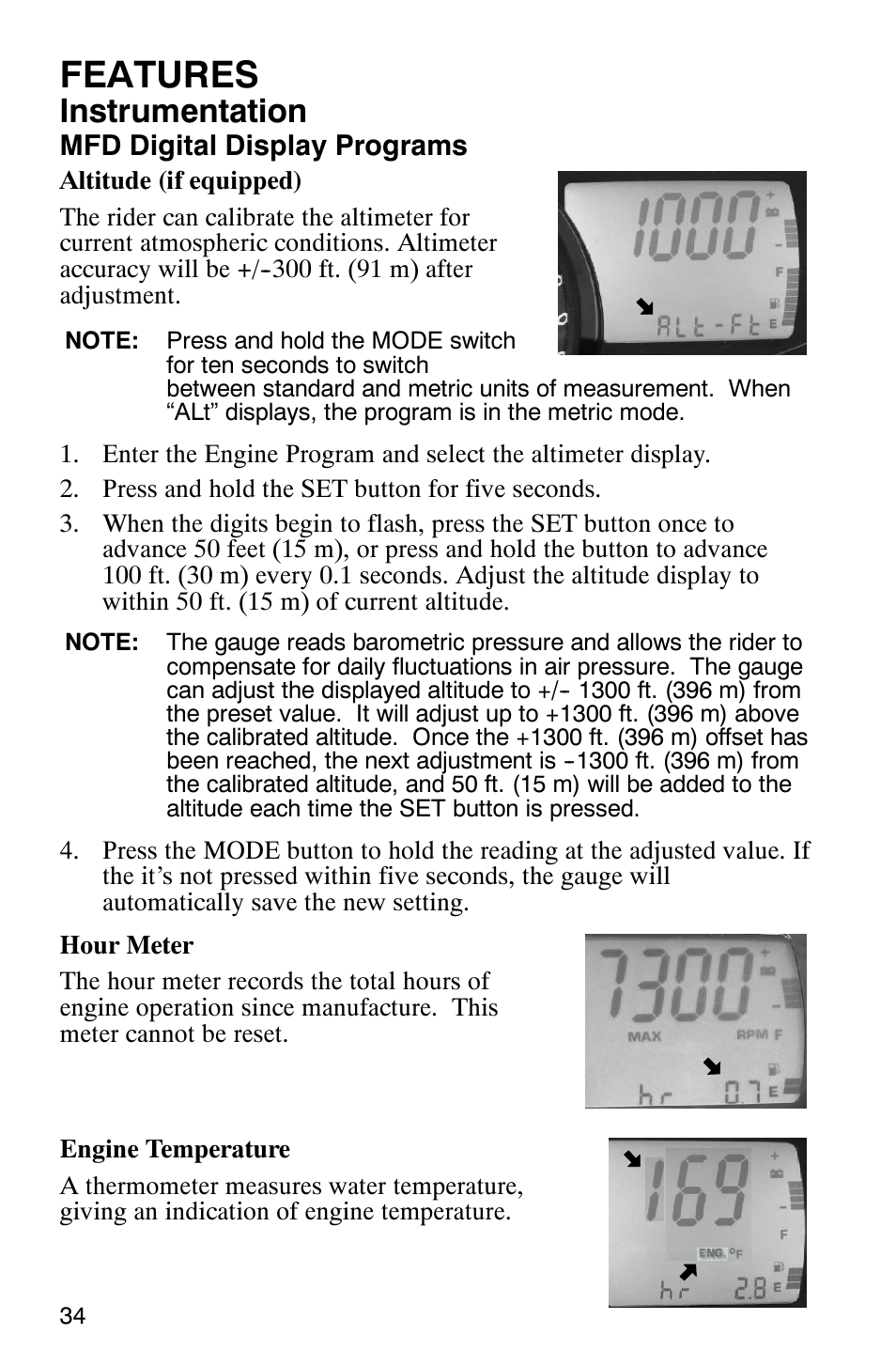 Features, Instrumentation | Polaris 700 Touring User Manual | Page 37 / 133