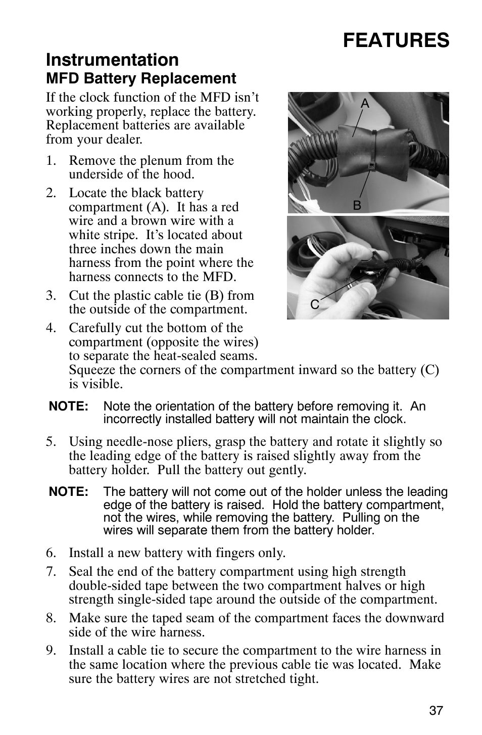 Features, Instrumentation | Polaris 700 Touring User Manual | Page 40 / 133