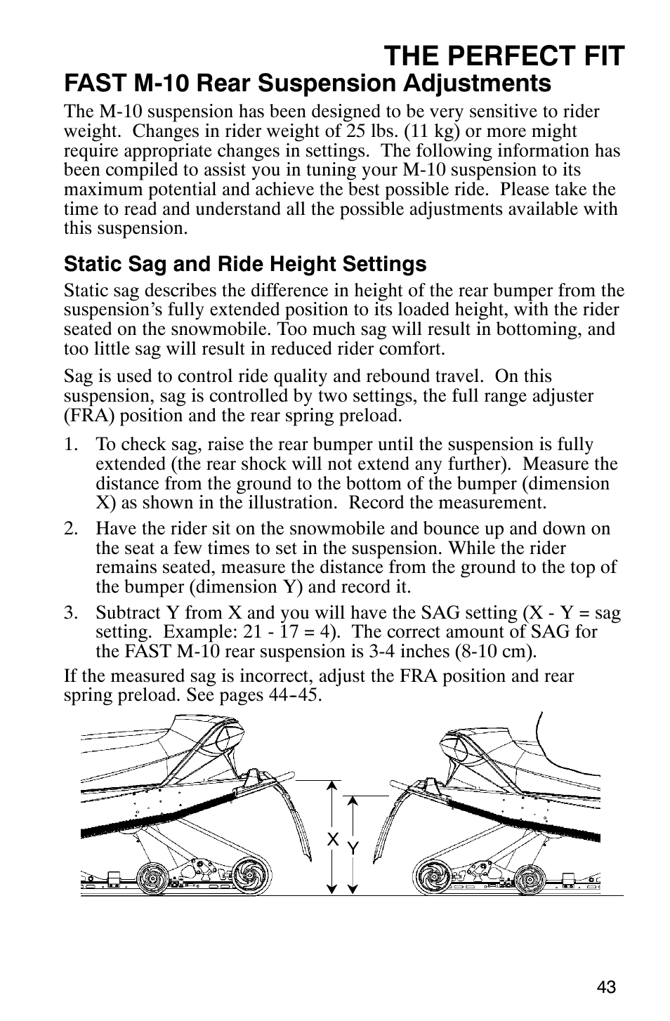 The perfect fit, Fast m-10 rear suspension adjustments | Polaris 700 Touring User Manual | Page 46 / 133