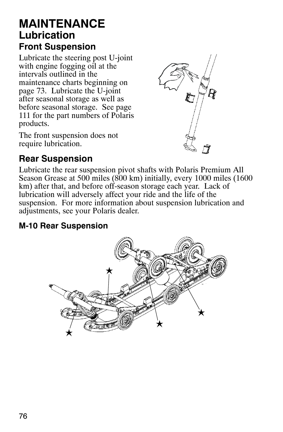 Maintenance, Lubrication | Polaris 700 Touring User Manual | Page 79 / 133
