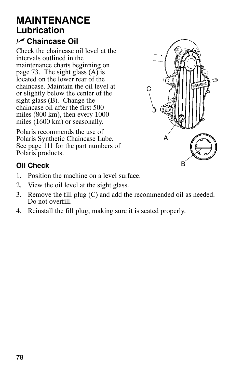 Maintenance, Lubrication n | Polaris 700 Touring User Manual | Page 81 / 133