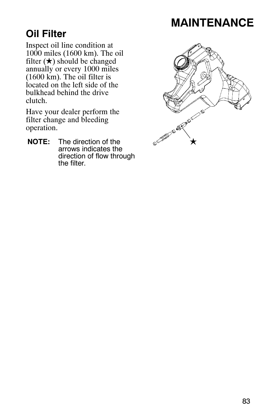 Maintenance, Oil filter | Polaris 700 Touring User Manual | Page 86 / 133