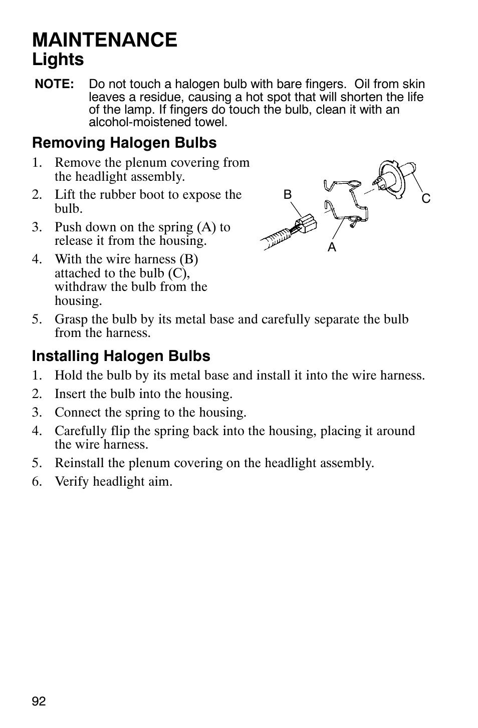 Maintenance, Lights | Polaris 700 Touring User Manual | Page 95 / 133