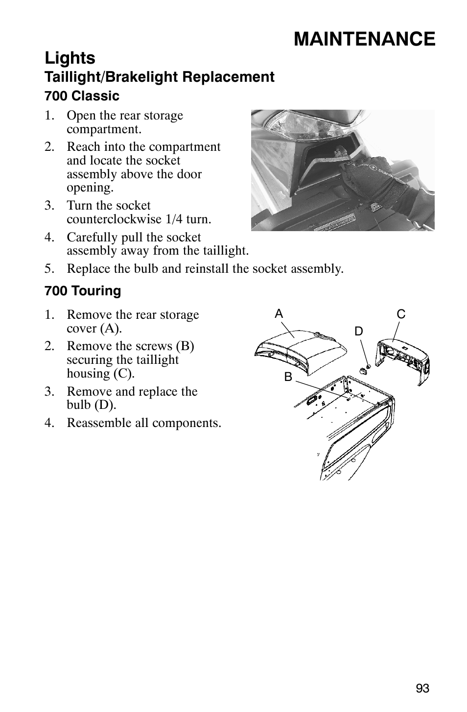 Maintenance, Lights | Polaris 700 Touring User Manual | Page 96 / 133