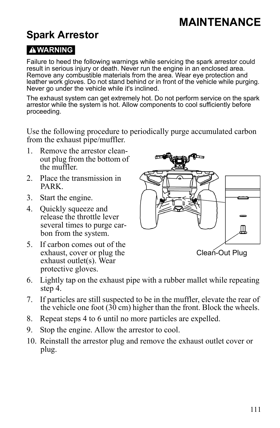 Maintenance, Spark arrestor | Polaris Sportsman 550 Touring EPS User Manual | Page 115 / 158